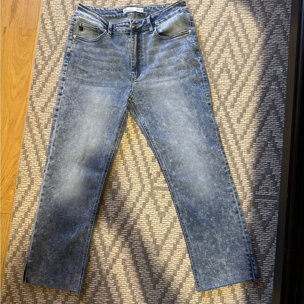 Kancan kick flares cropped jeans, acid wash. Size 29. New